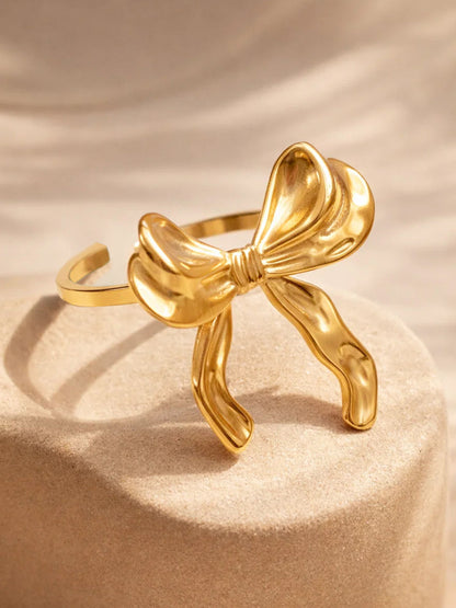 Demi Fine 18K Gold Plated Stainless steel Bow Knot Statement Adjustable Ring