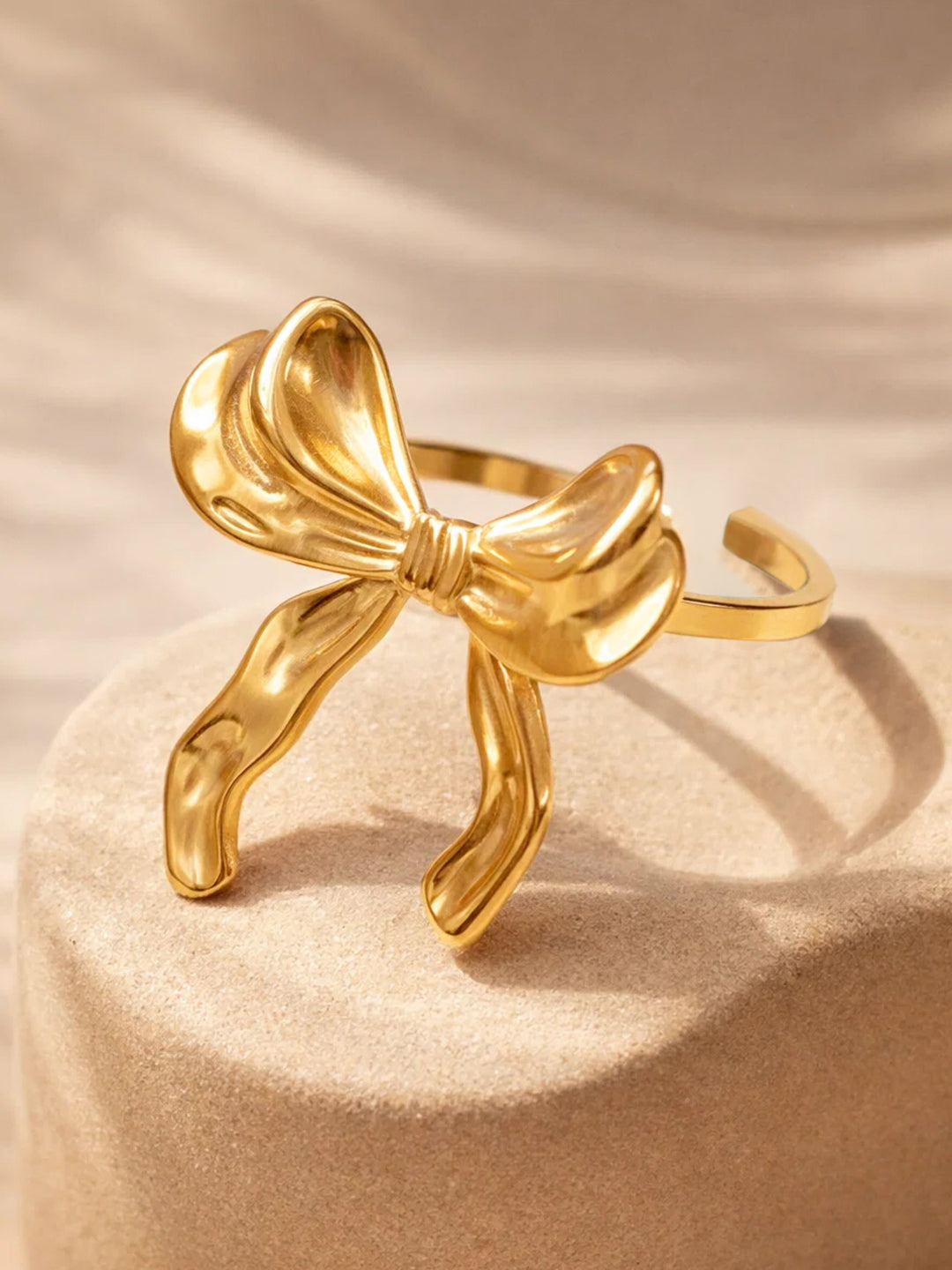 Demi Fine 18K Gold Plated Stainless steel Bow Knot Statement Adjustable Ring