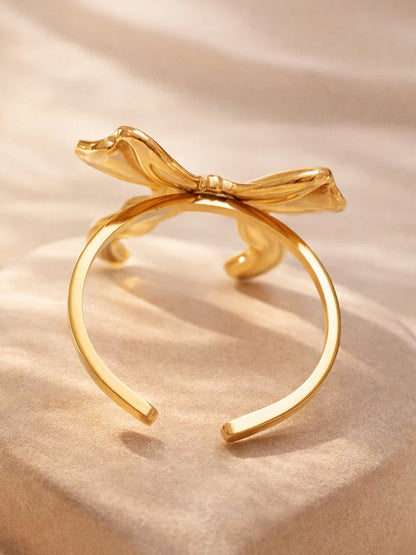 Demi Fine 18K Gold Plated Stainless steel Bow Knot Statement Adjustable Ring