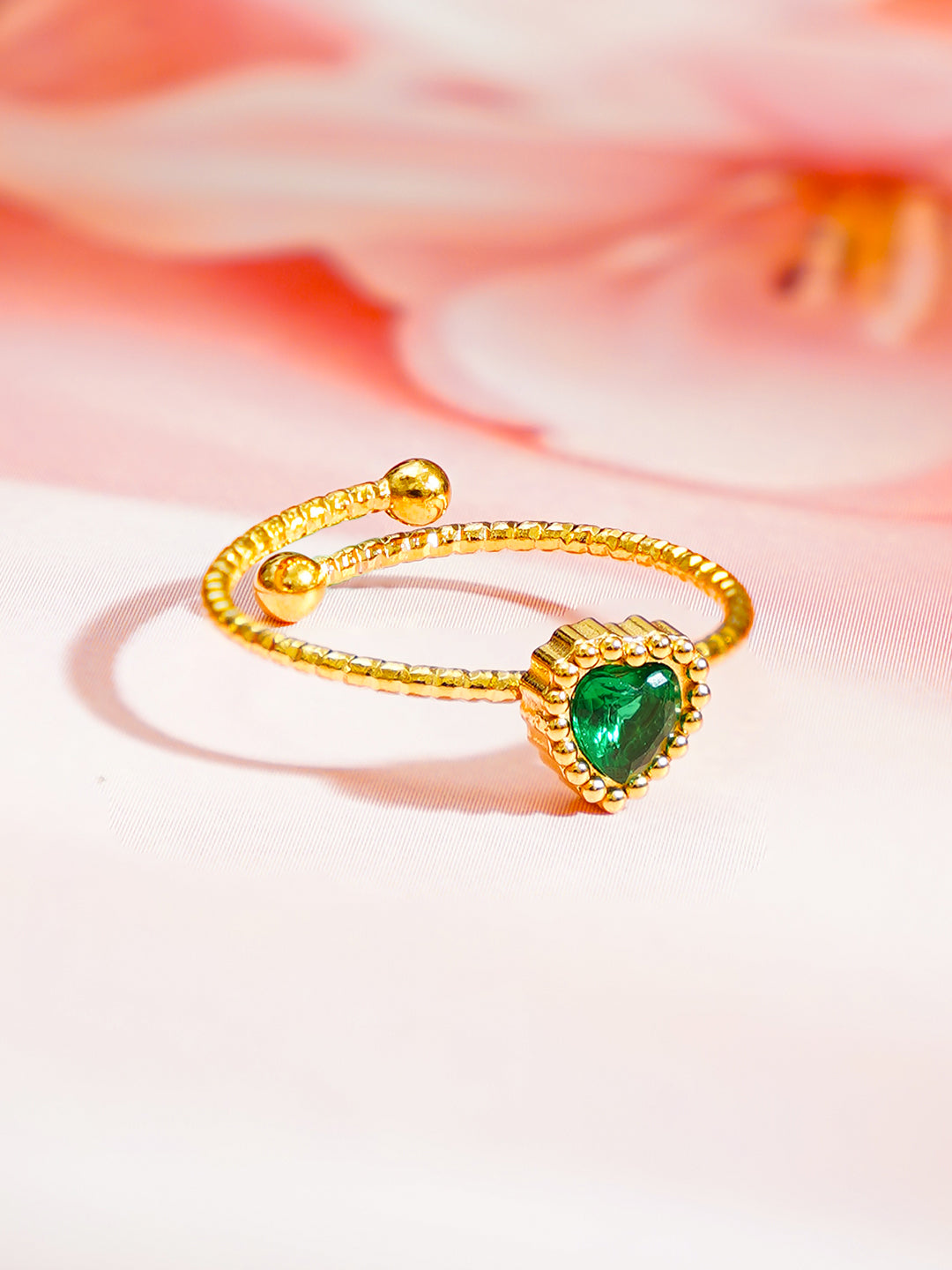 Demi Fine 18K Gold Plated Stainless steel Emerald Heart Adjustable Ring