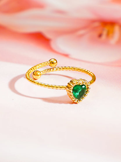 Demi Fine 18K Gold Plated Stainless steel Emerald Heart Adjustable Ring
