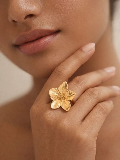 Demi Fine 18K Gold Plated Stainless steel Petal Floral Motif Adjustable Ring