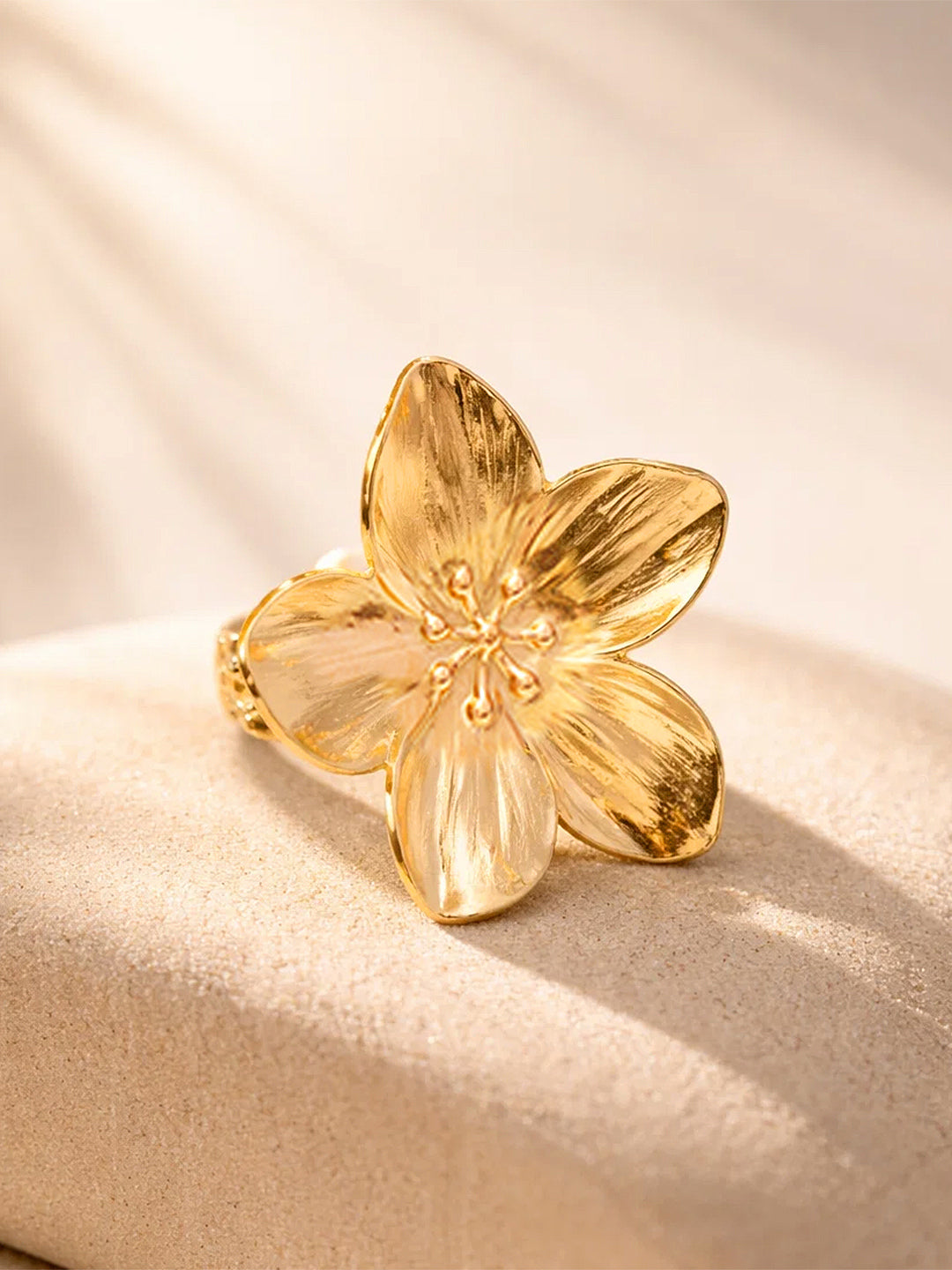 Demi Fine 18K Gold Plated Stainless steel Petal Floral Motif Adjustable Ring