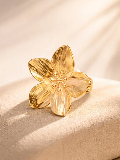 Demi Fine 18K Gold Plated Stainless steel Petal Floral Motif Adjustable Ring