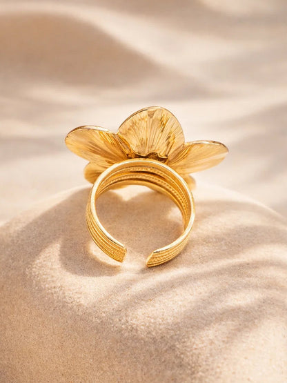 Demi Fine 18K Gold Plated Stainless steel Petal Floral Motif Adjustable Ring