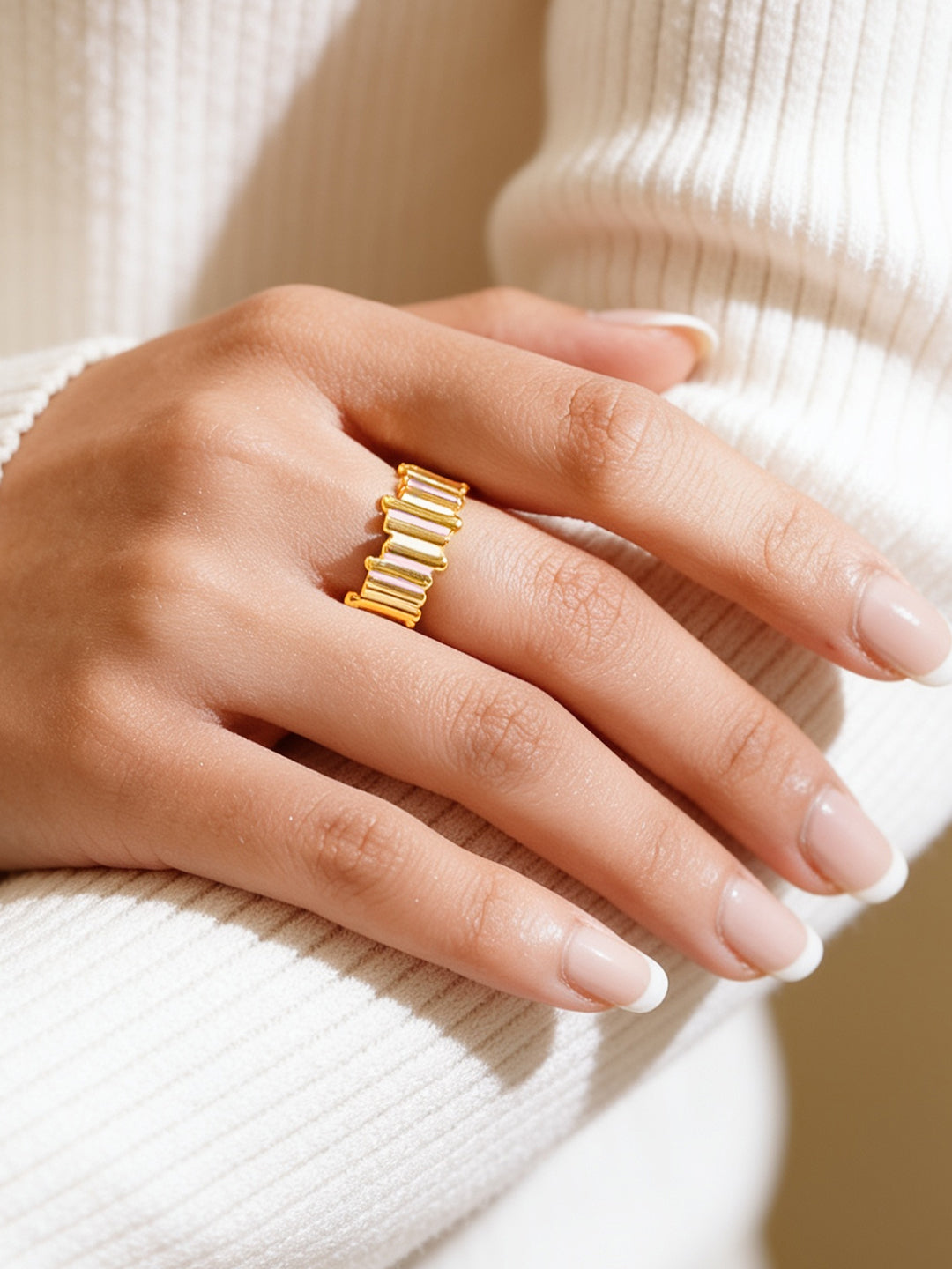925 Fine Silver Gold Plated Adjustable Ribbed Statement Ring