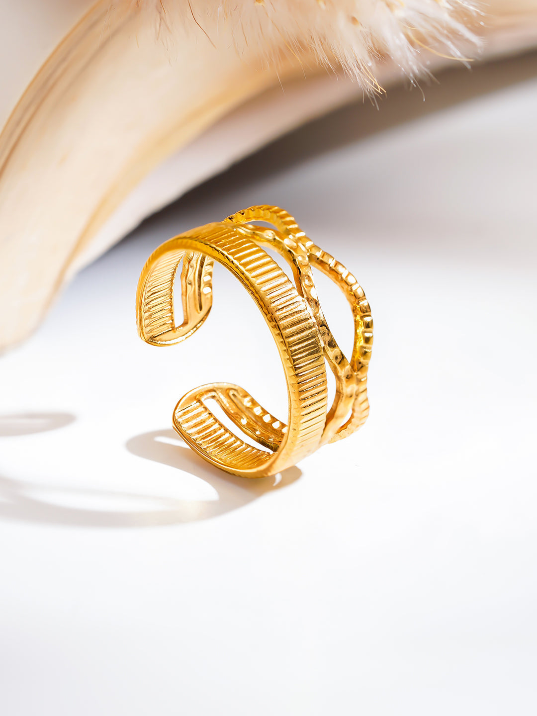 Demi Fine 18K Gold Plated Stainless steel Crossroads Texture Statement Ring