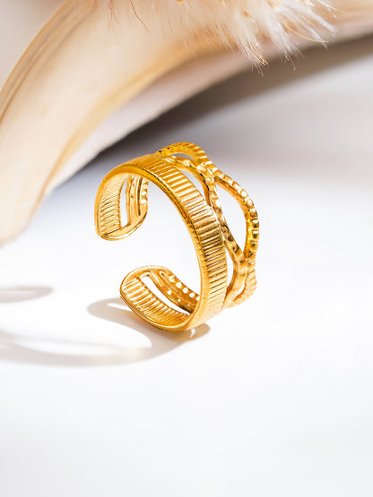 Demi Fine 18K Gold Plated Stainless steel Crossroads Texture Statement Ring