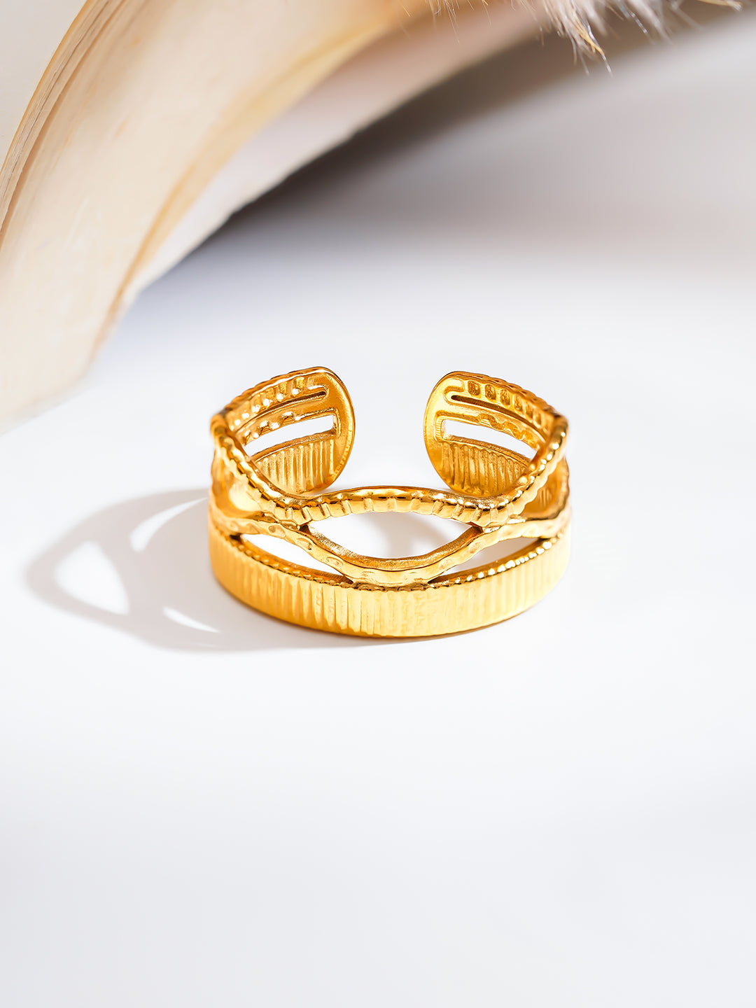 Demi Fine 18K Gold Plated Stainless steel Crossroads Texture Statement Ring