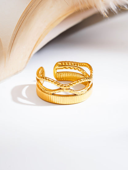Demi Fine 18K Gold Plated Stainless steel Crossroads Texture Statement Ring