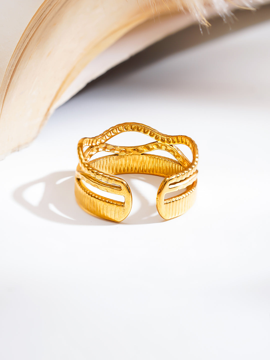 Demi Fine 18K Gold Plated Stainless steel Crossroads Texture Statement Ring