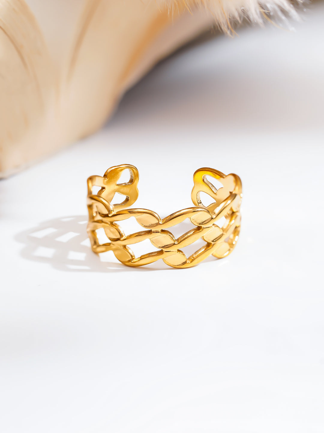 Demi Fine 18K Gold Plated Stainless steel Woven Link Statement Ring