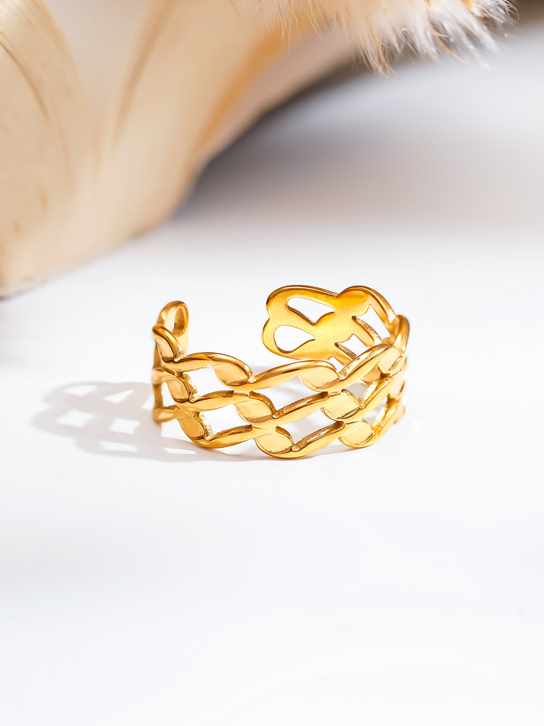 Demi Fine 18K Gold Plated Stainless steel Woven Link Statement Ring