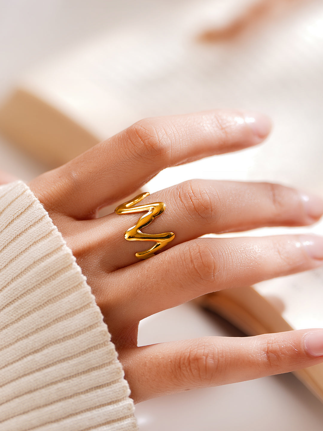 Demi Fine 18K Gold Plated Stainless steel Golden Rhythm Open Ring