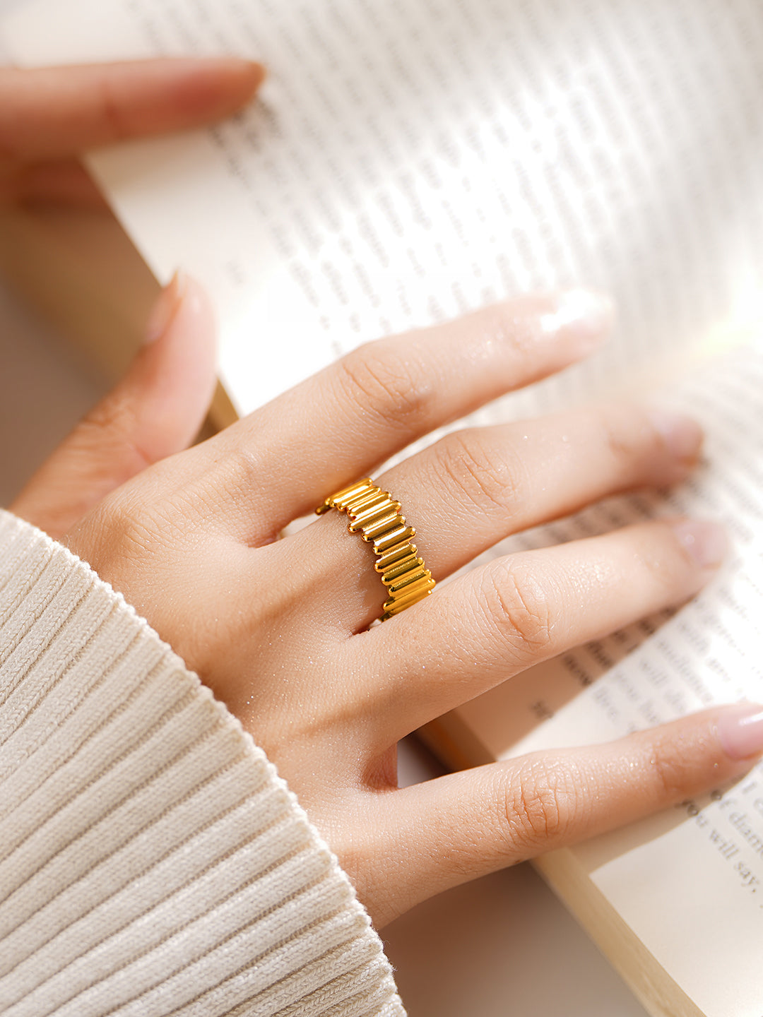 Demi Fine 18K Gold Plated Stainless steel Golden Beat Everyday Ring
