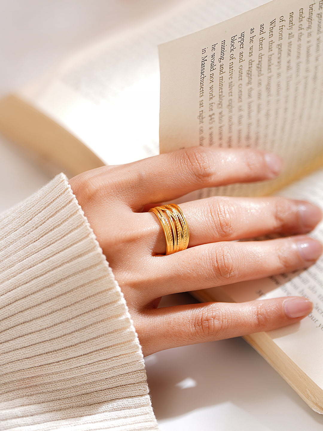 Demi Fine 18K Gold Plated Stainless steel Golden Rhythm Open Ring