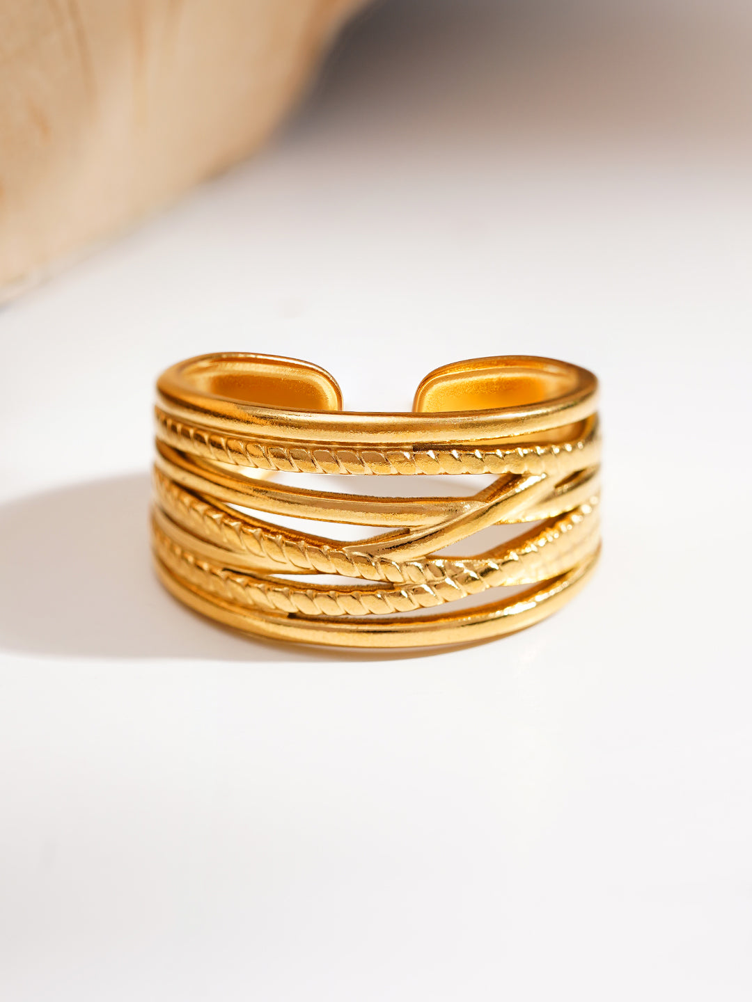Demi Fine 18K Gold Plated Stainless steel Golden Rhythm Open Ring