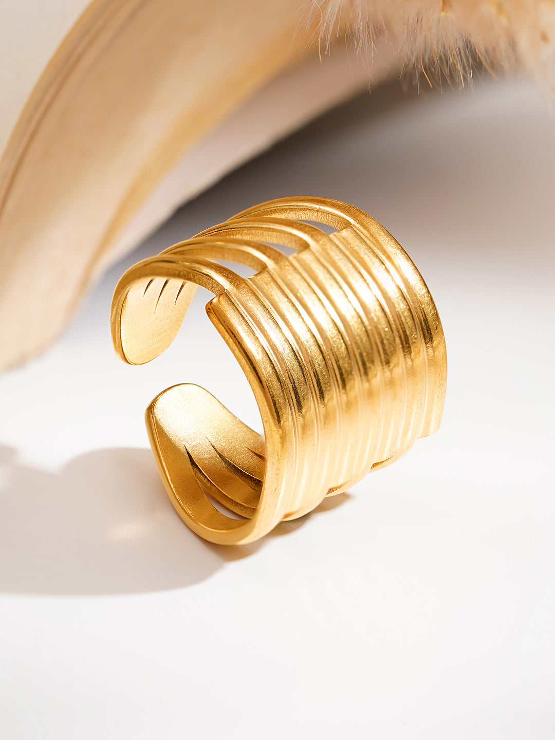 Demi Fine 18K Gold Plated Stainless steel Multi Layer Statement Open Ring