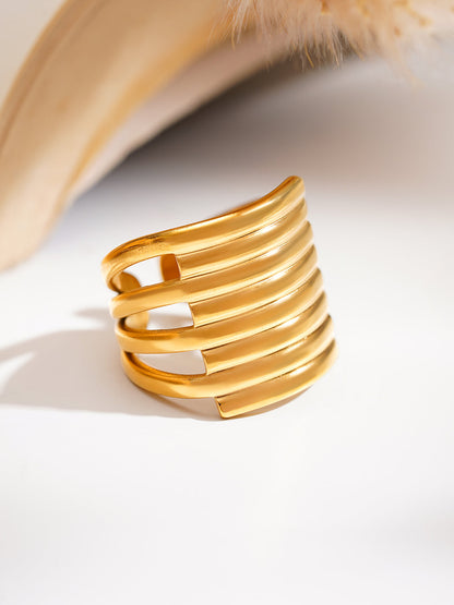 Demi Fine 18K Gold Plated Stainless steel Multi Layer Statement Open Ring
