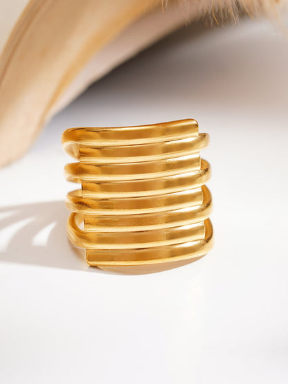 Demi Fine 18K Gold Plated Stainless steel Multi Layer Statement Open Ring