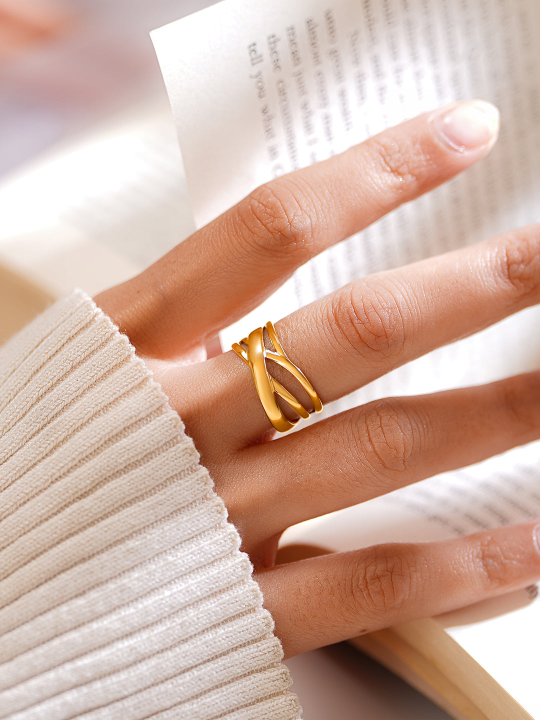 Demi Fine 18K Gold Plated Stainless steel Criss Cross Statement Open Ring