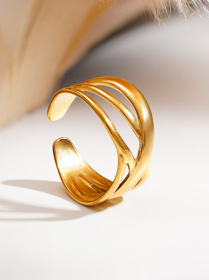 Demi Fine 18K Gold Plated Stainless steel Criss Cross Statement Open Ring