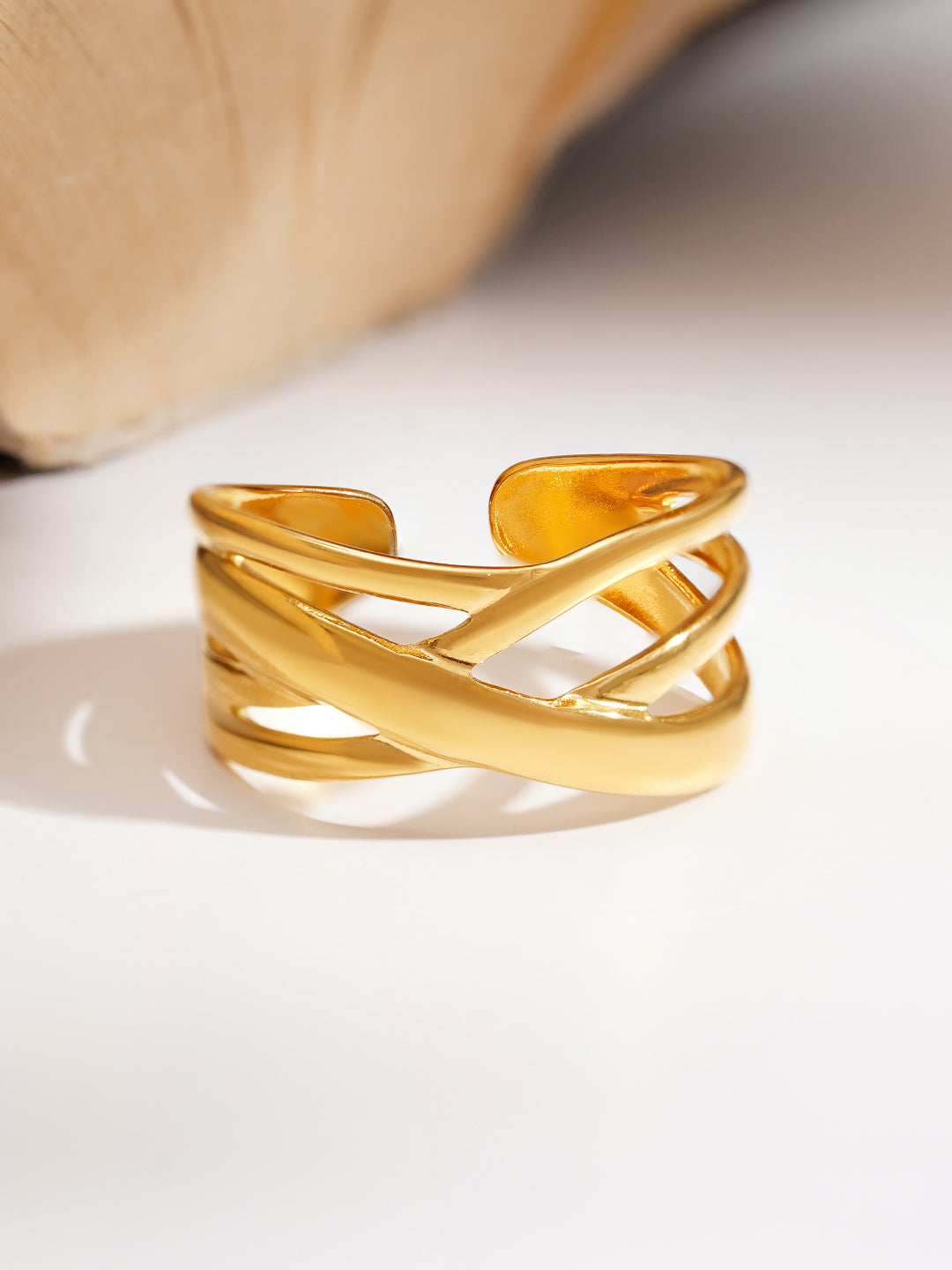 Demi Fine 18K Gold Plated Stainless steel Criss Cross Statement Open Ring