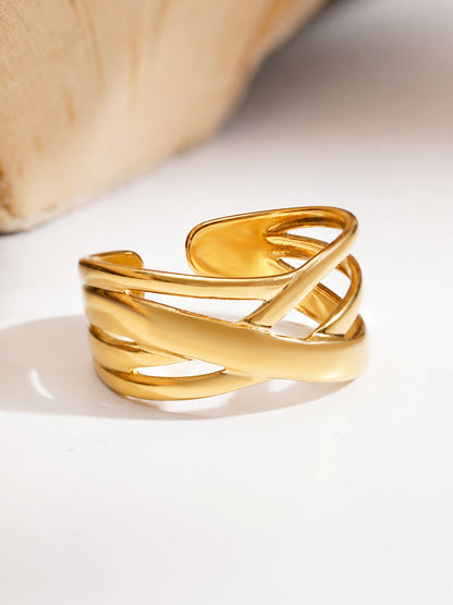 Demi Fine 18K Gold Plated Stainless steel Criss Cross Statement Open Ring