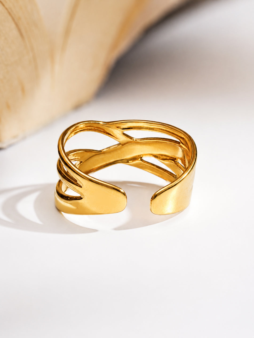 Demi Fine 18K Gold Plated Stainless steel Criss Cross Statement Open Ring