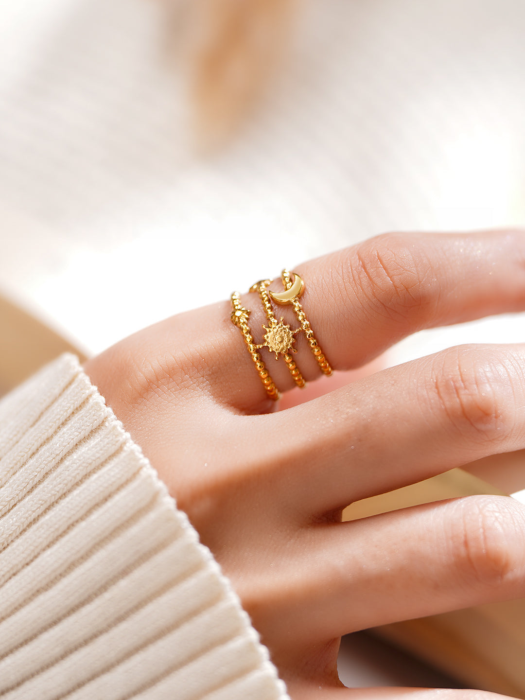 Demi Fine 18K Gold Plated Stainless steel Celestial Statement Open Ring