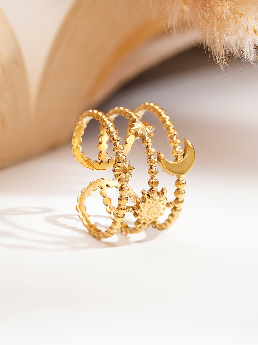 Demi Fine 18K Gold Plated Stainless steel Celestial Statement Open Ring