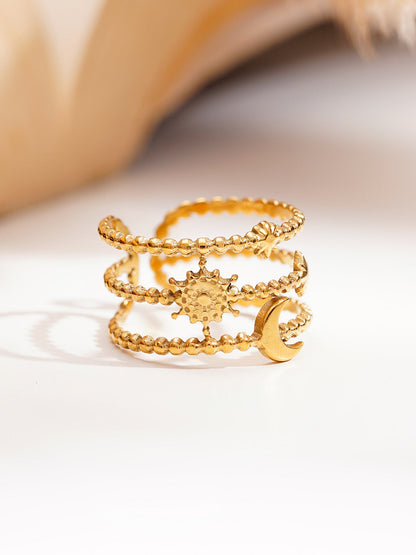 Demi Fine 18K Gold Plated Stainless steel Celestial Statement Open Ring