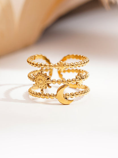 Demi Fine 18K Gold Plated Stainless steel Celestial Statement Open Ring