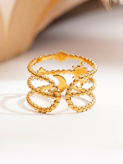 Demi Fine 18K Gold Plated Stainless steel Celestial Statement Open Ring