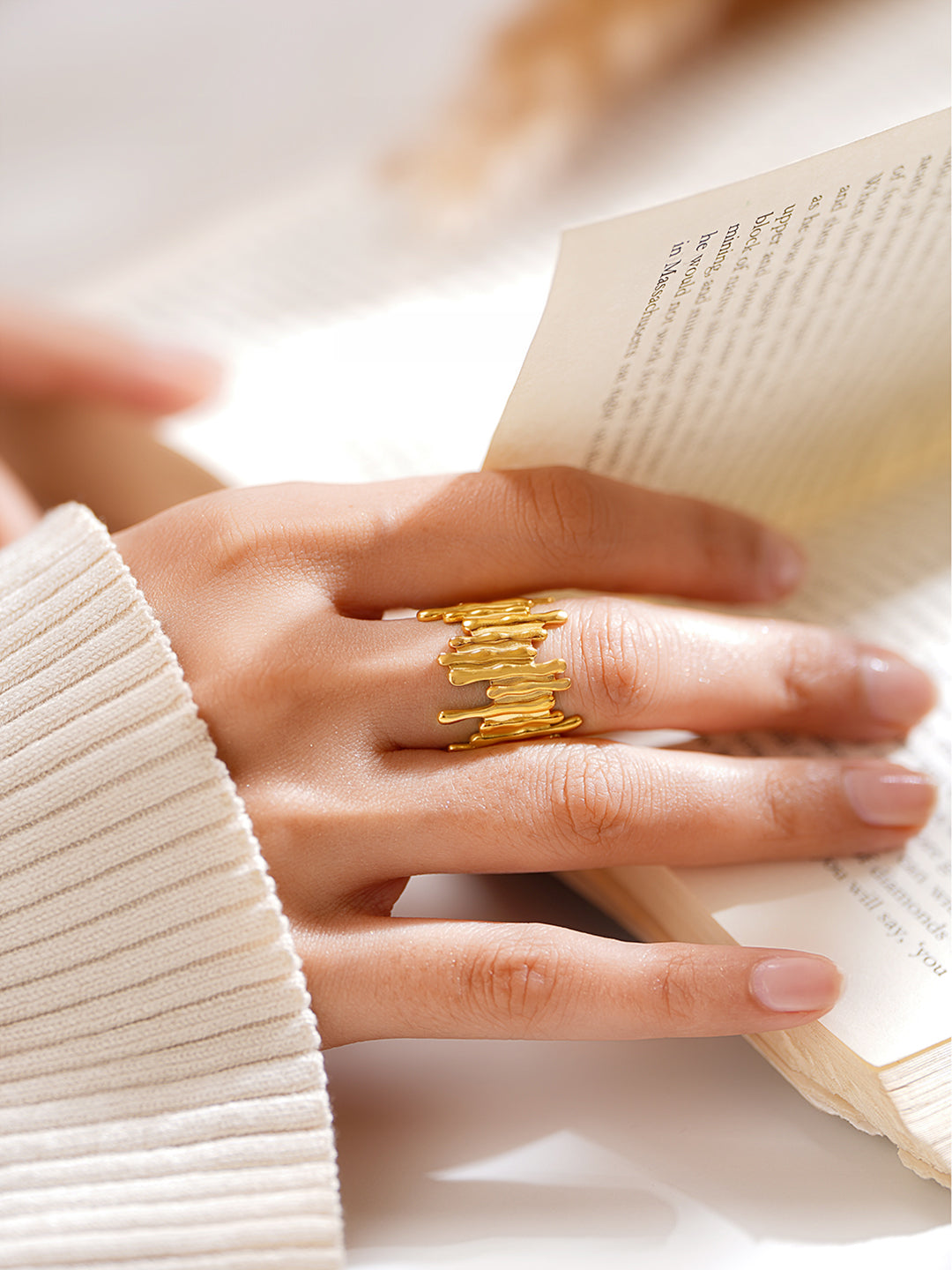 Demi Fine 18K Gold Plated Stainless steel Textured Statement Band Ring
