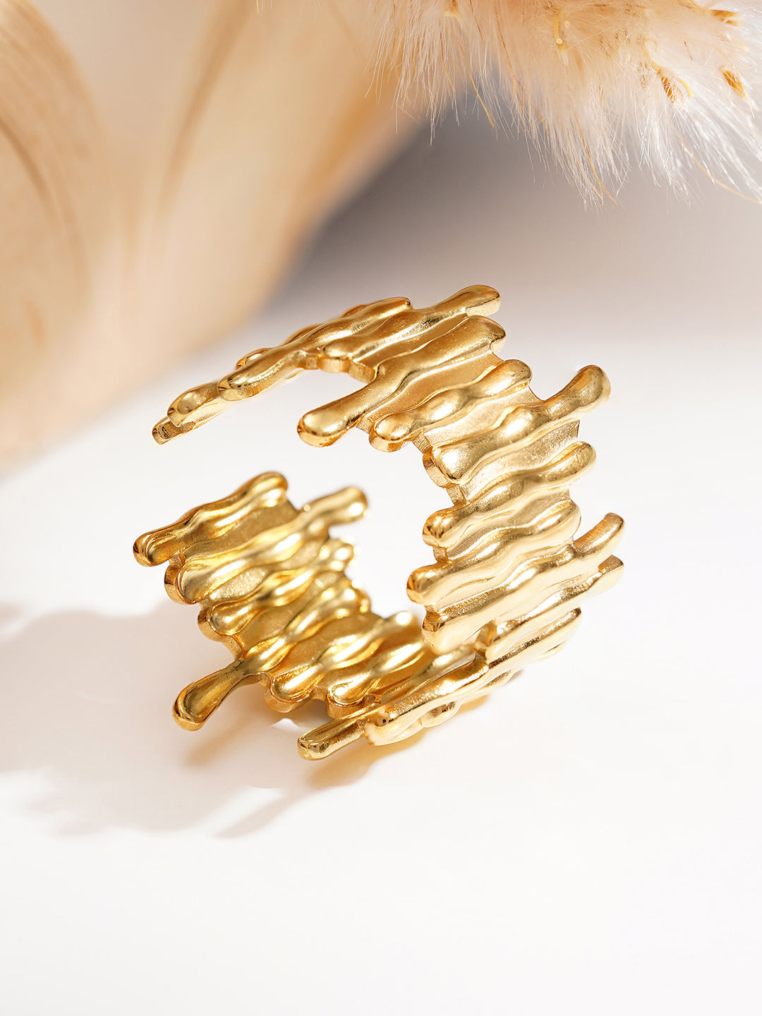 Demi Fine 18K Gold Plated Stainless steel Textured Statement Band Ring