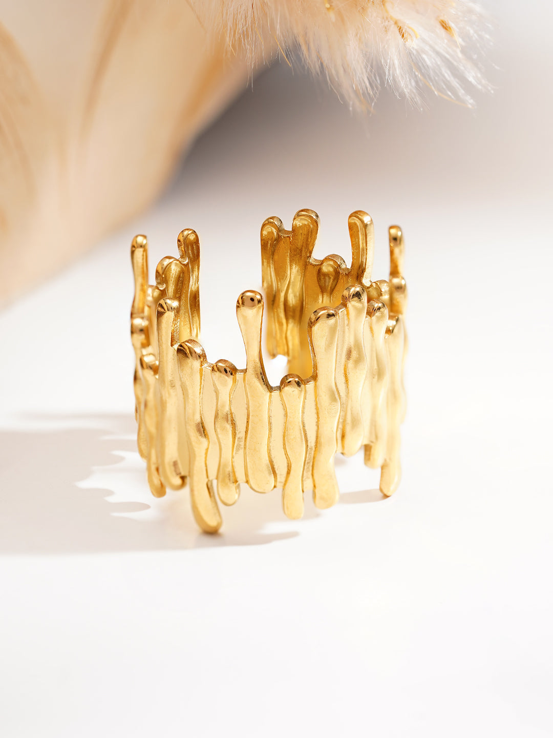 Demi Fine 18K Gold Plated Stainless steel Textured Statement Band Ring