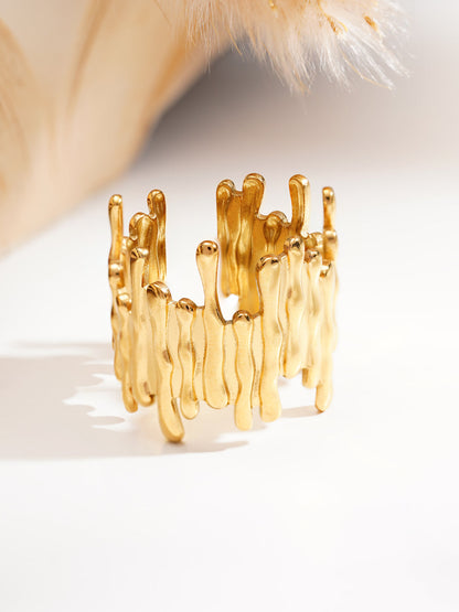 Demi Fine 18K Gold Plated Stainless steel Textured Statement Band Ring
