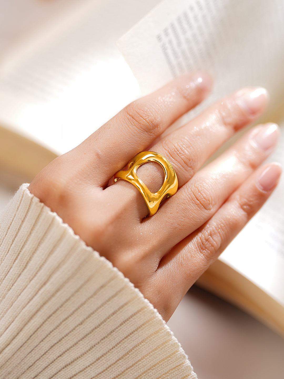 Demi Fine 18K Gold Plated Stainless steel Sculpted Statement Open Ring