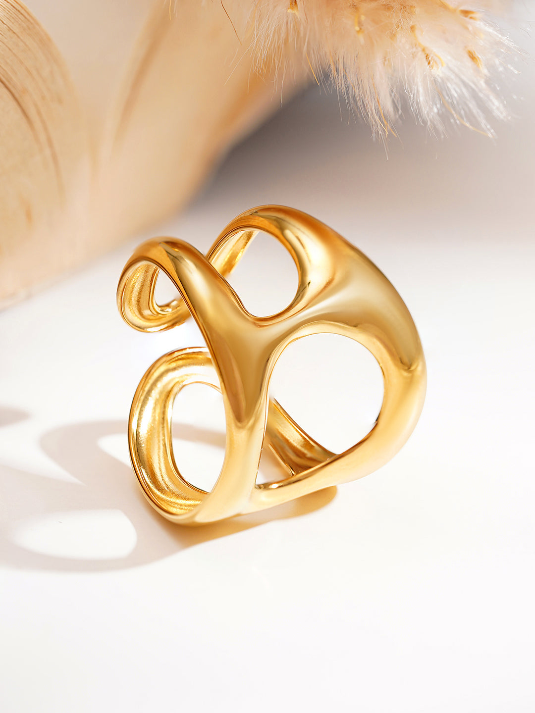 Demi Fine 18K Gold Plated Stainless steel Sculpted Statement Open Ring