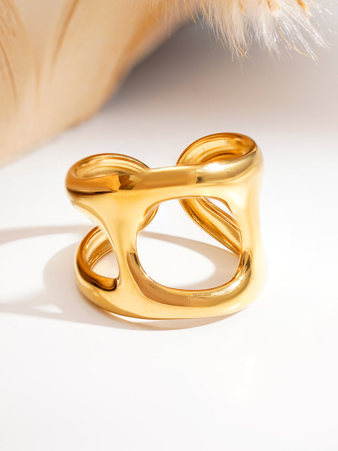 Demi Fine 18K Gold Plated Stainless steel Sculpted Statement Open Ring