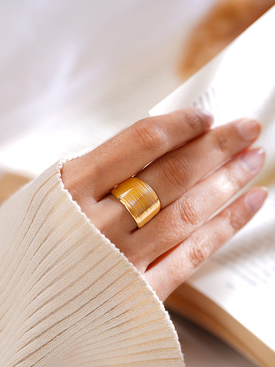 Demi Fine 18K Gold Plated Stainless steel Bold Ribbed Statement Ring
