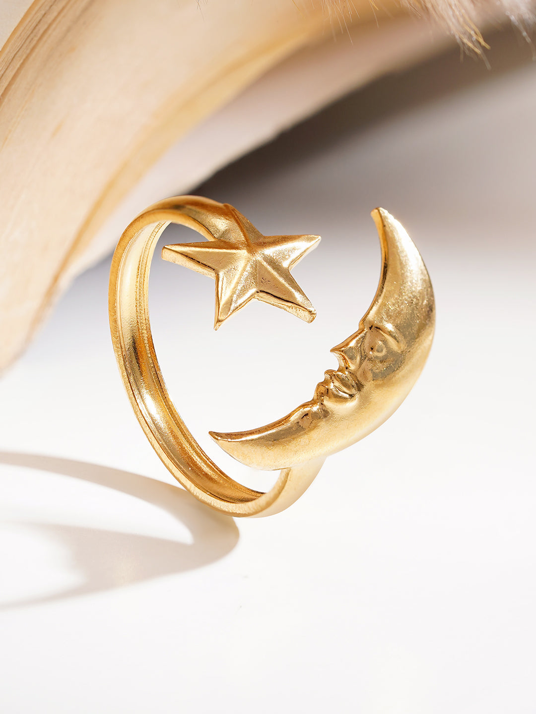 Demi Fine 18K Gold Plated Stainless steel Celestial Moon Star Open Ring