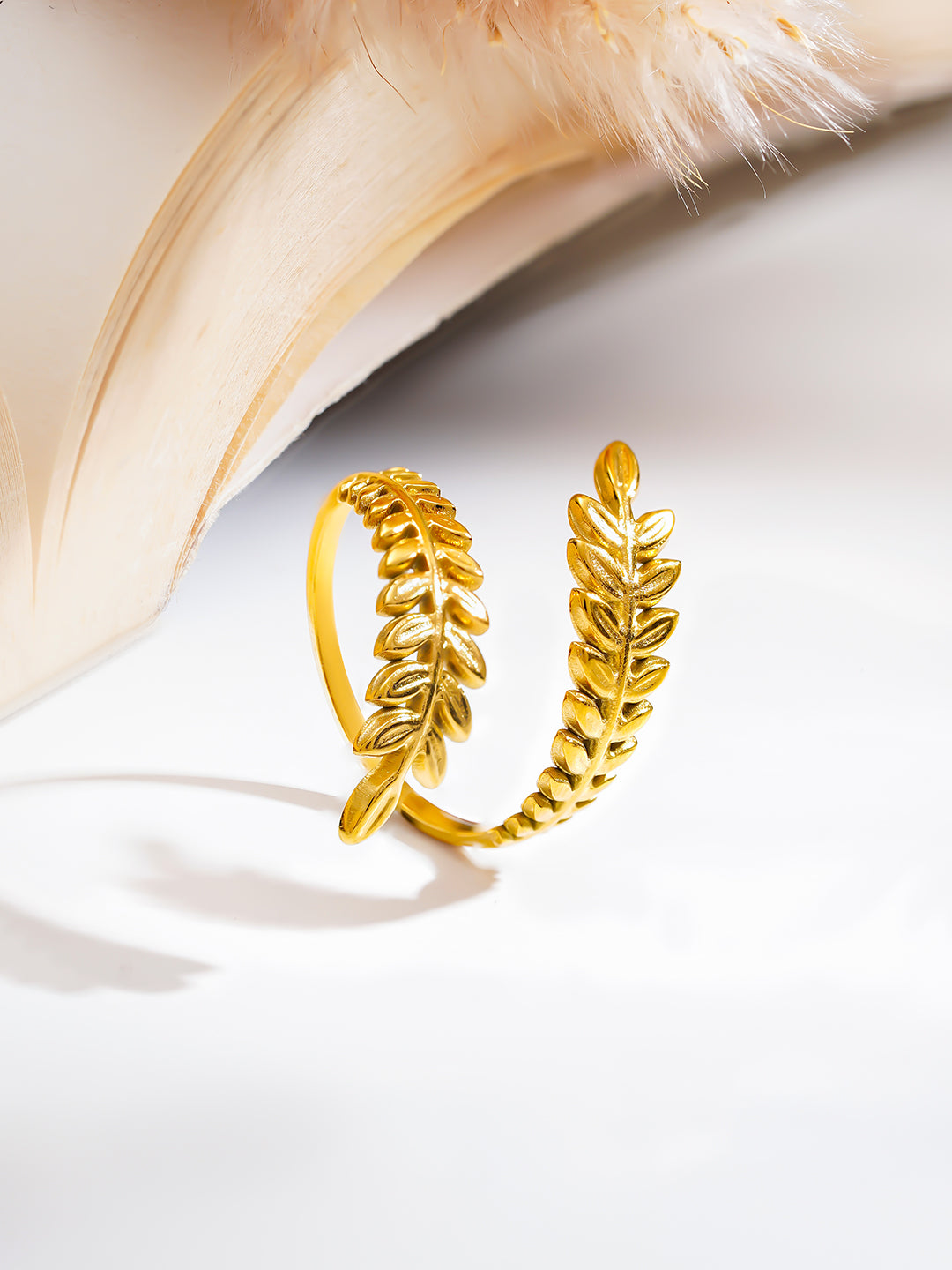 Demi Fine 18K Gold Plated Stainless steel Nature Inspired Leaf Ring