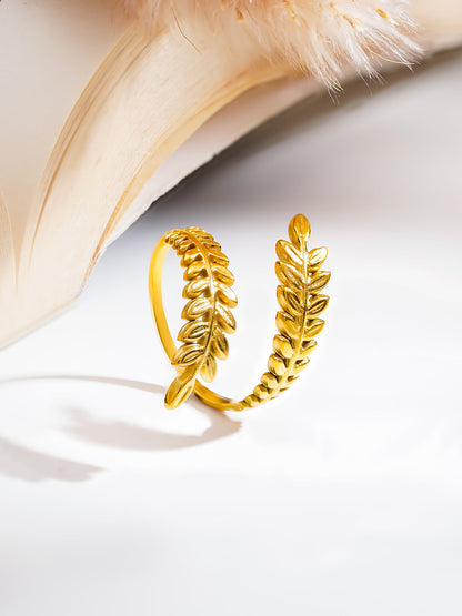 Demi Fine 18K Gold Plated Stainless steel Nature Inspired Leaf Ring