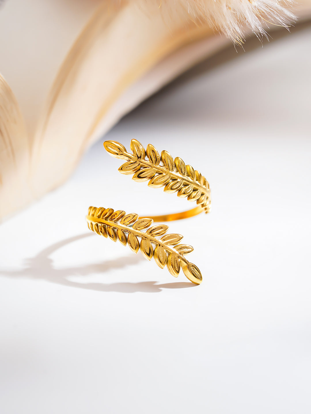 Demi Fine 18K Gold Plated Stainless steel Nature Inspired Leaf Ring