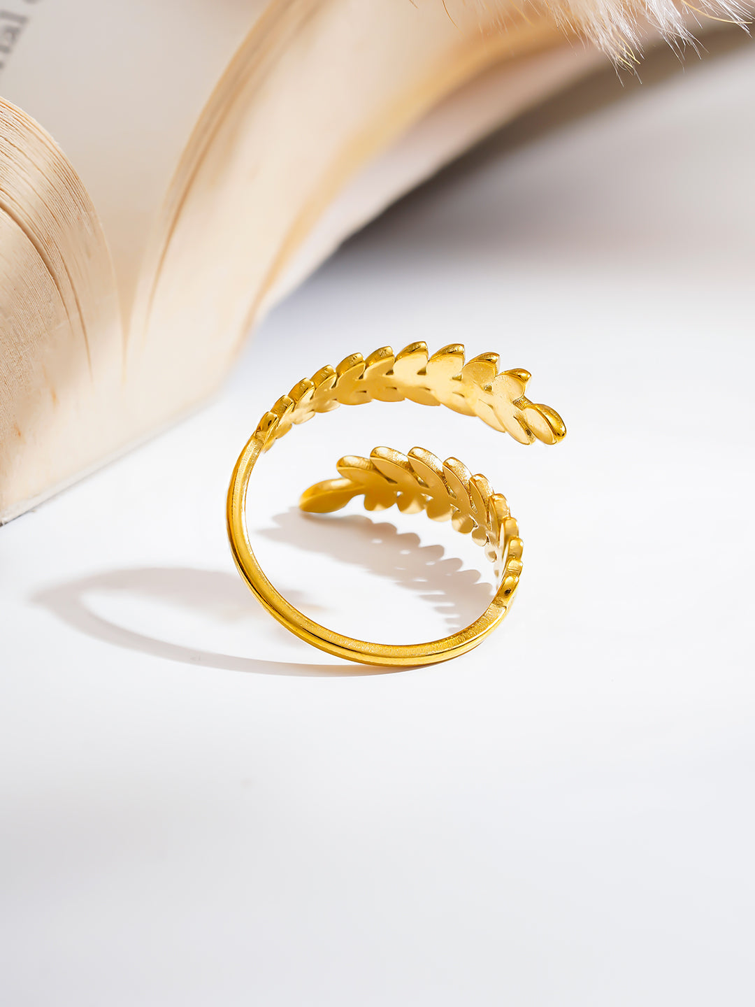 Demi Fine 18K Gold Plated Stainless steel Nature Inspired Leaf Ring