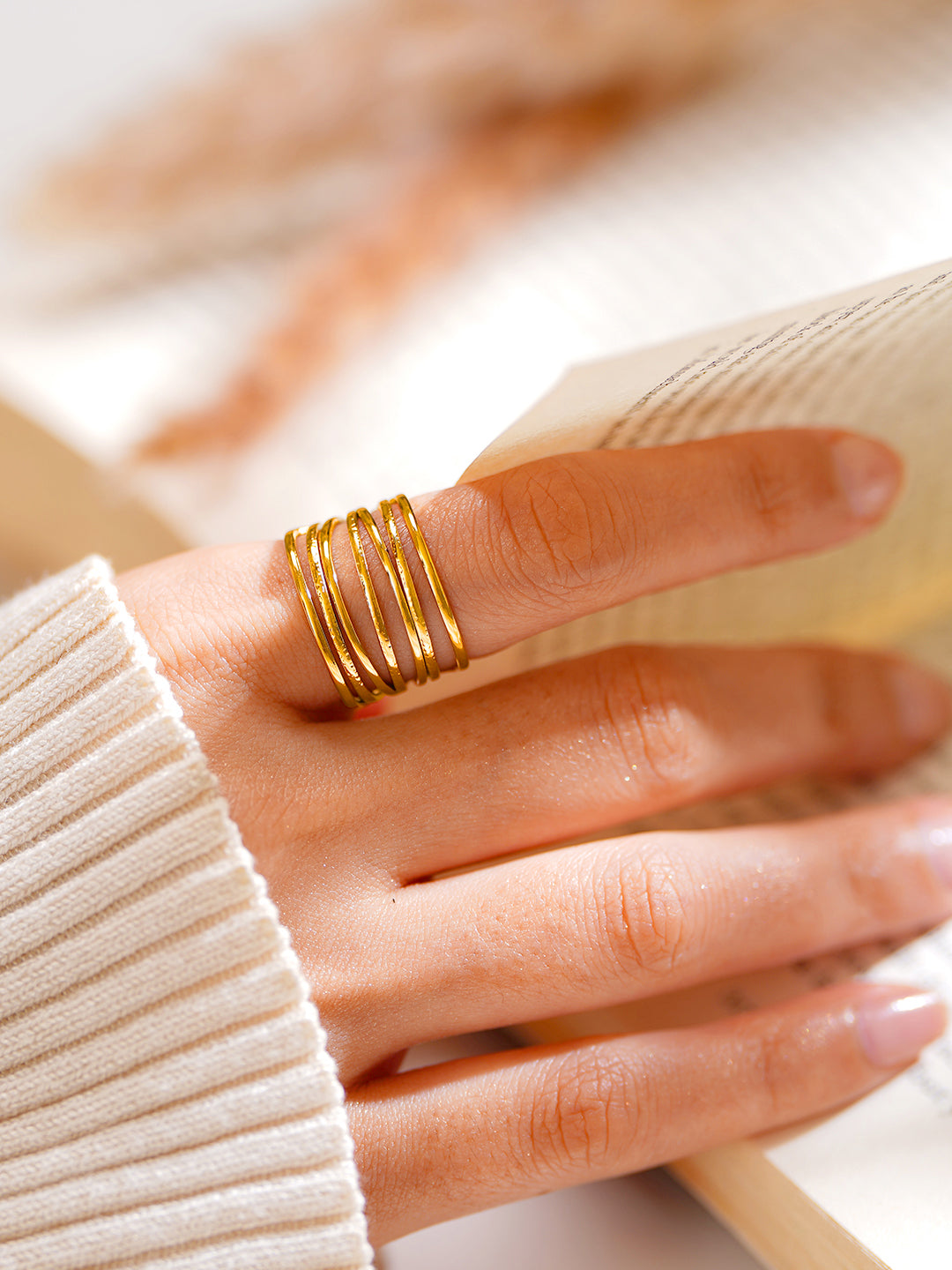 Demi Fine 18K Gold Plated Stainless steel Wide Multi Layer Ring