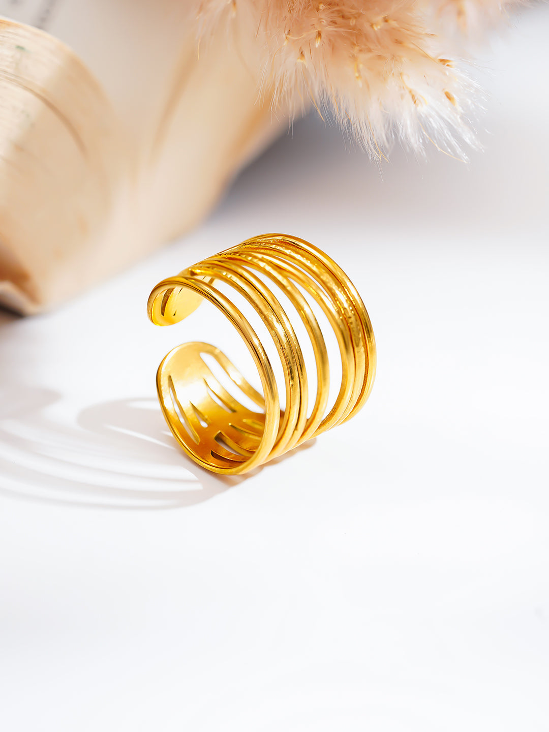 Demi Fine 18K Gold Plated Stainless steel Wide Multi Layer Ring