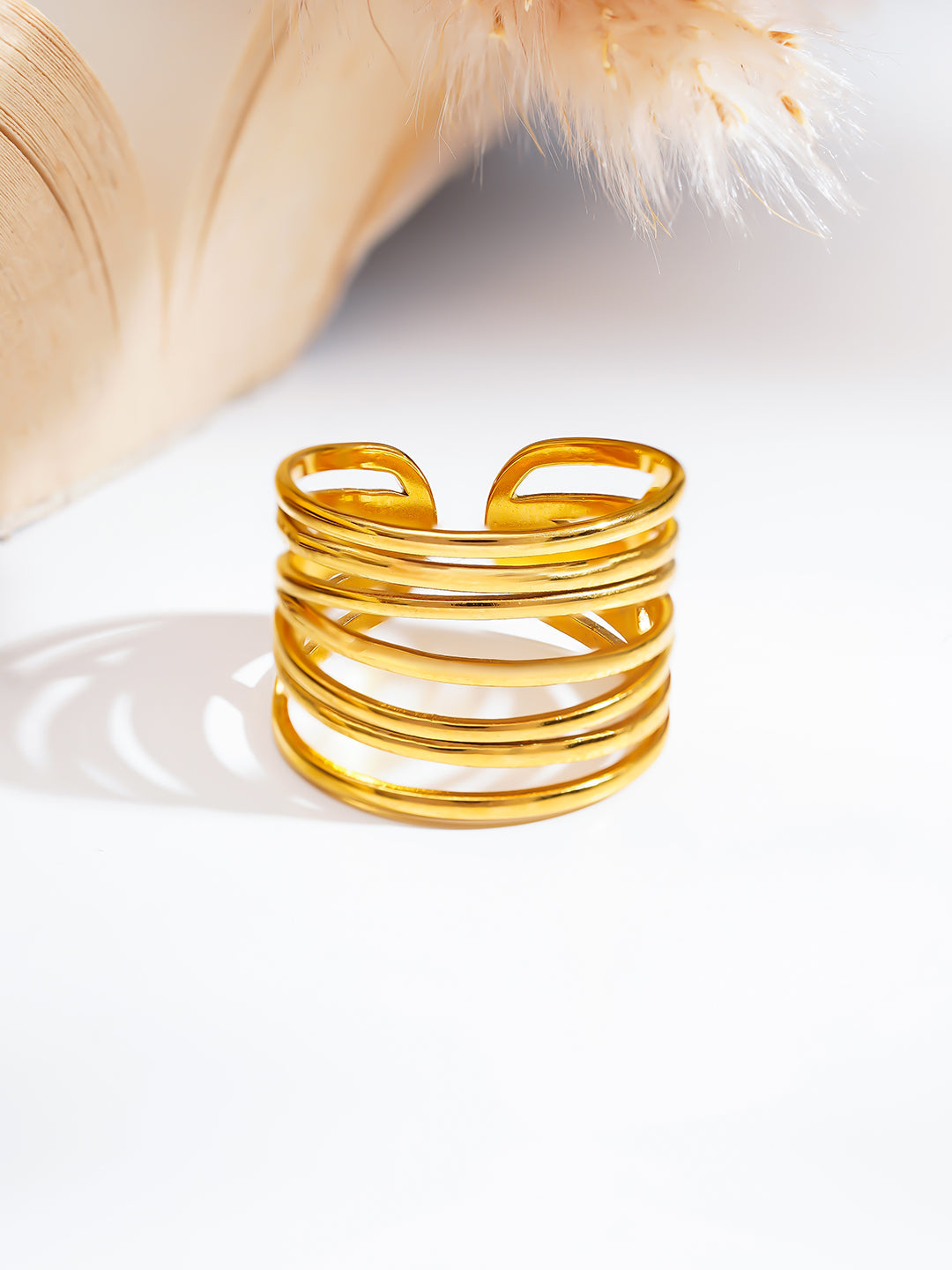 Demi Fine 18K Gold Plated Stainless steel Wide Multi Layer Ring